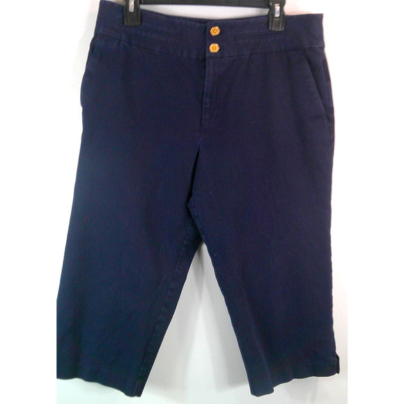 Ralph Lauren Women's Navy Size 14 Capri Pants Cotton Button Zip - Picture 1 of 6